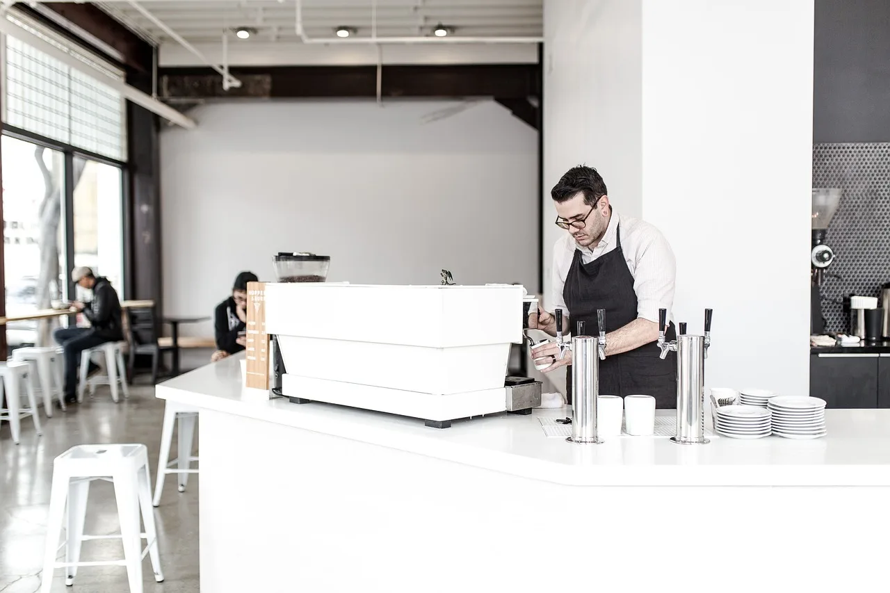 people, man, barista, coffeehouse, shop, bar, counter, cafe, barista, barista, barista, barista, barista, cafe. A coffee shop plan: questions each section should answer