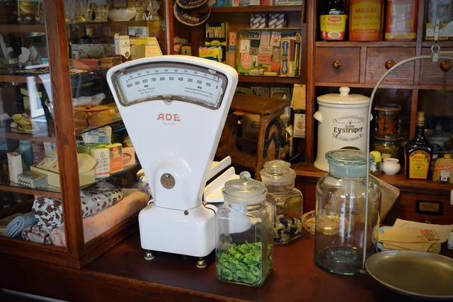 old scale, shop counter, sales shelf. GST HST PST for Coffee Shops in Canada: A Province-by-Province Guide