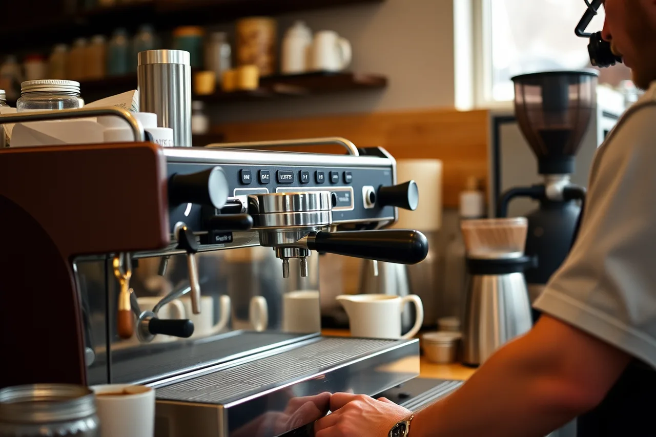 Barista training on espresso machine in Portland cafe (Portland cafe market compared with Austin for independent coffee shop openings)