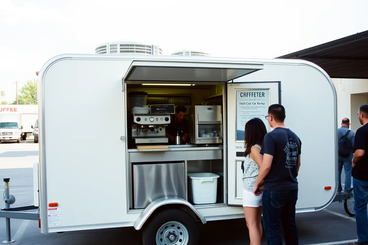 Austin coffee trailer with espresso machine at food park (Portland cafe market compared with Austin for independent coffee shop openings)